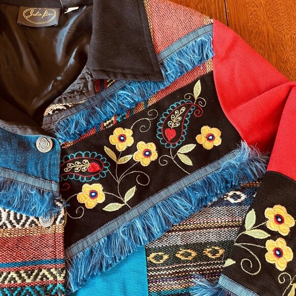 Vtg Julia Kim Button Up Womens Multicolored Embroidered Art Denim Jacket Size M - Picture 2 of 16